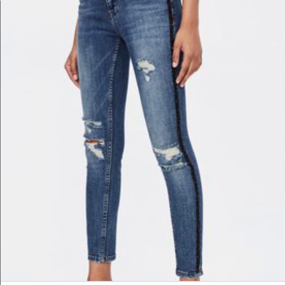 ZARA Z1975 denim blue jeans with black sparkle